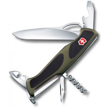 Нож перочинный Victorinox RangerGrip 61 (0.9553.MC4) 130мм,  11 функций, зеленый и черный, карт.коробка
