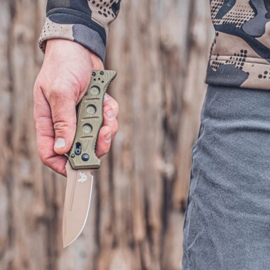 Нож складной BENCHMADE Mini Auto Adamas, G-10 OD Green, Cru-Wear клинок P 8,3 см