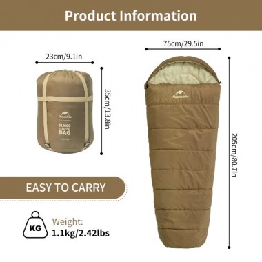 Спальный мешок NATUREHIKE Mummy Cotton, MJ300, 145х215см, коричневый
